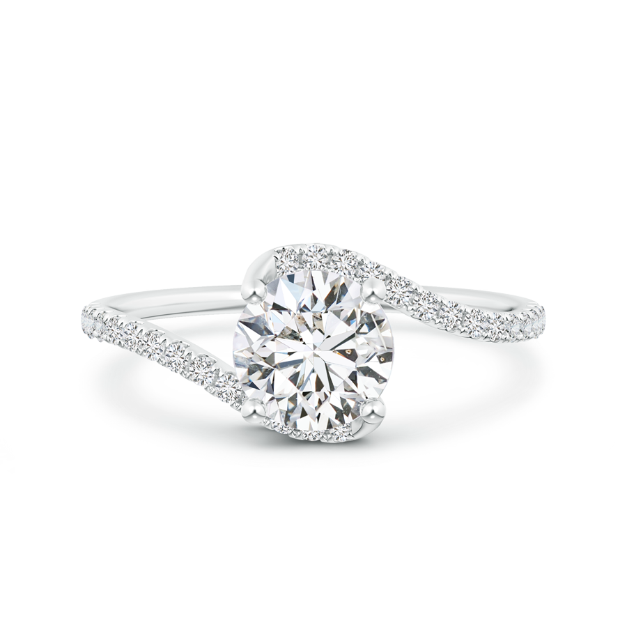 Round Lab Grown Solitaire Diamond Bypass Ring with Twisted Shank