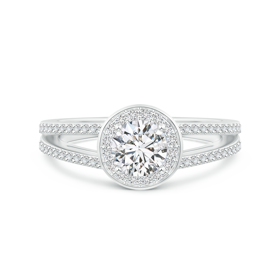 Round Lab Grown Diamond Split Shank Ring with Halo