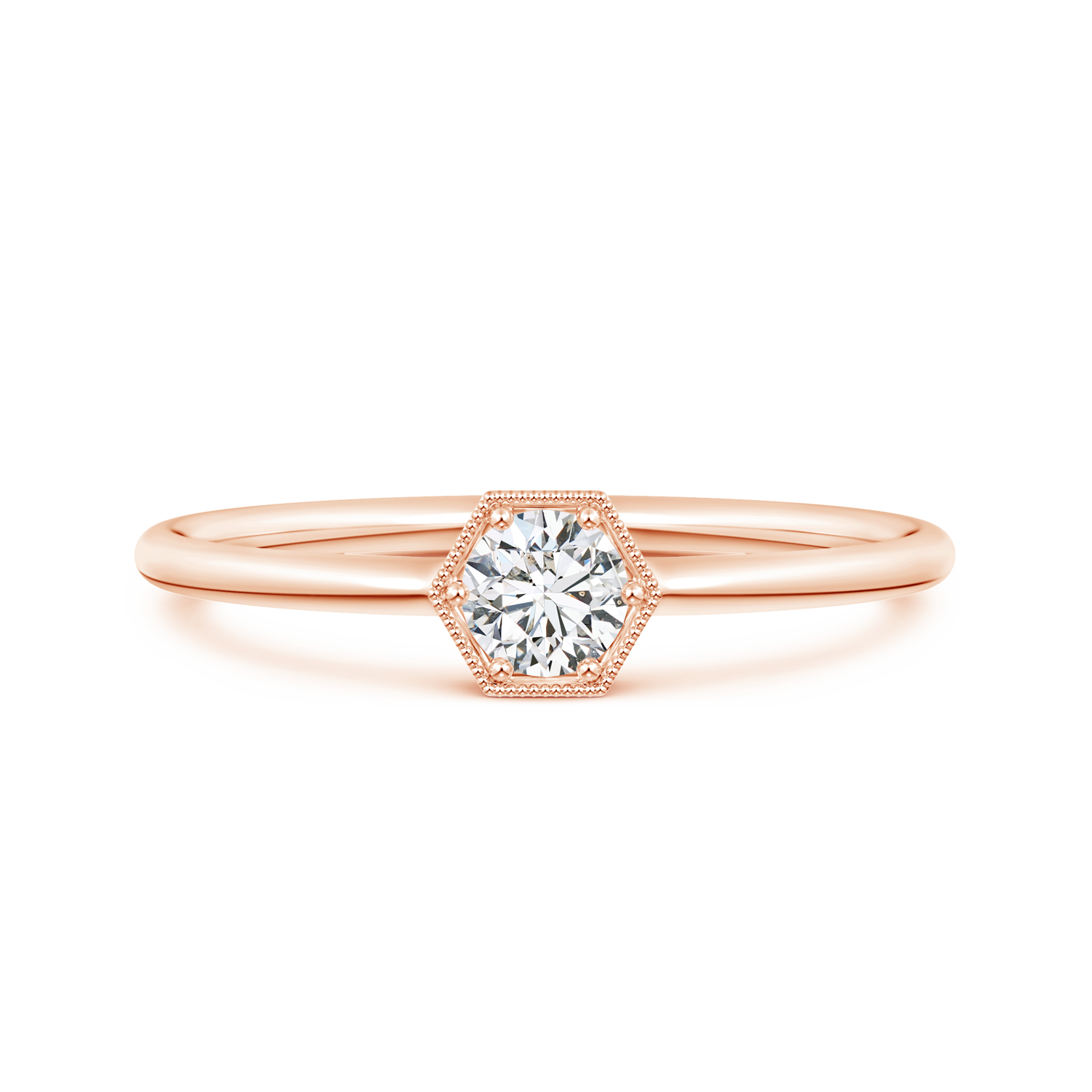 Round Lab Grown Diamond Hexagon Solitaire Ring