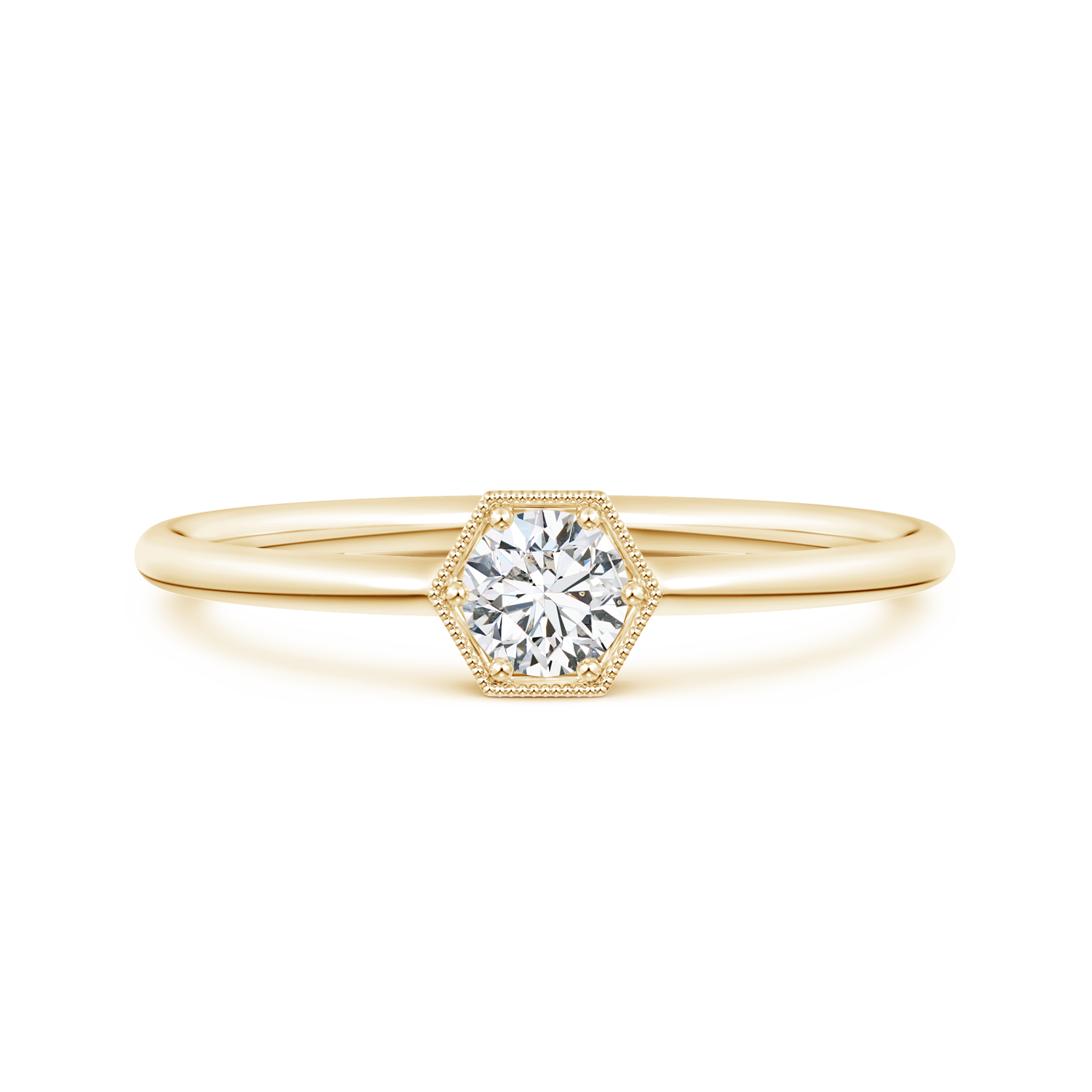 Round Lab Grown Diamond Hexagon Solitaire Ring