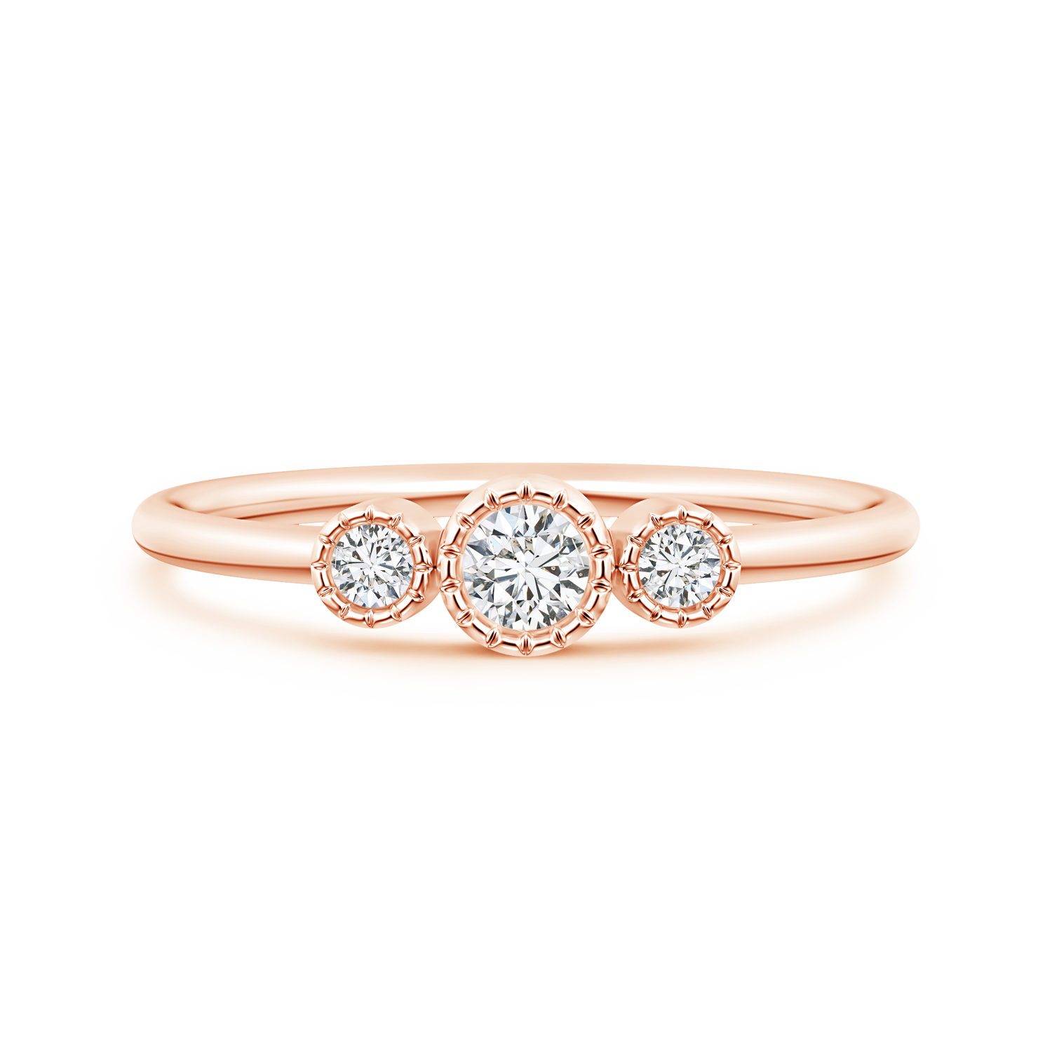 Bezel Set Lab Grown Diamond Three Stone Promise Ring