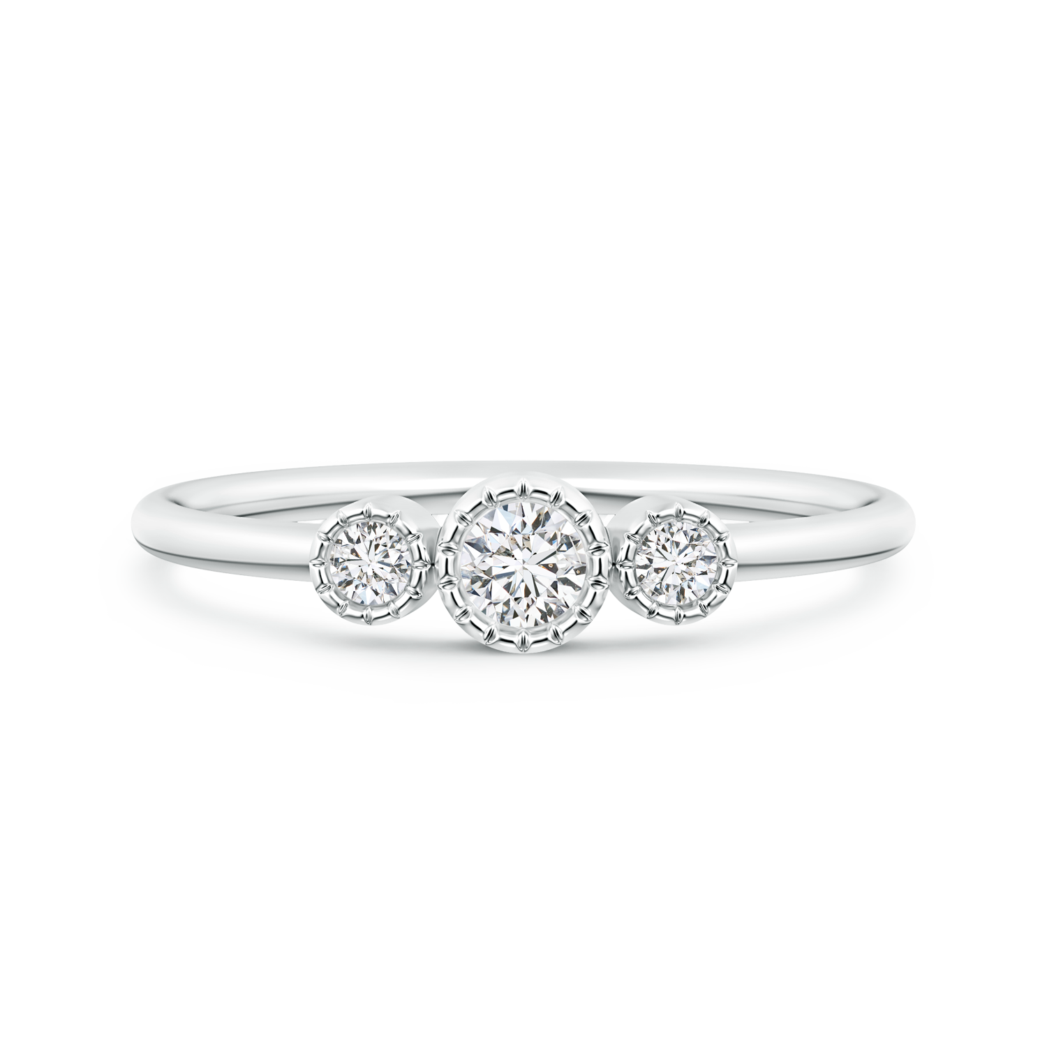 Bezel Set Lab Grown Diamond Three Stone Promise Ring