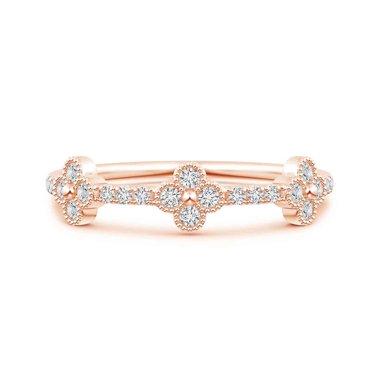 Lab Grown Diamond Clover Link Wedding Band with Milgrain