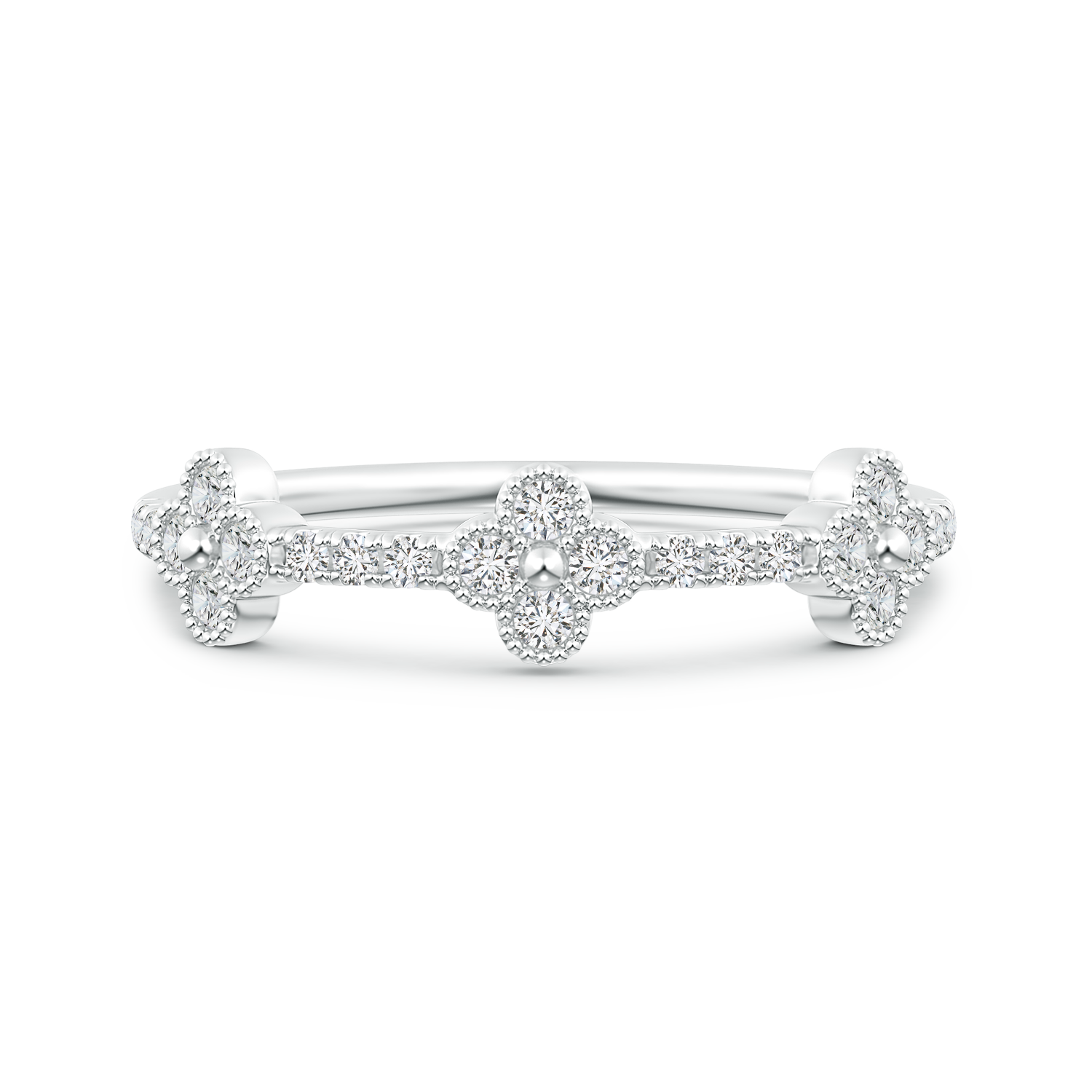 Lab Grown Diamond Clover Link Wedding Band with Milgrain