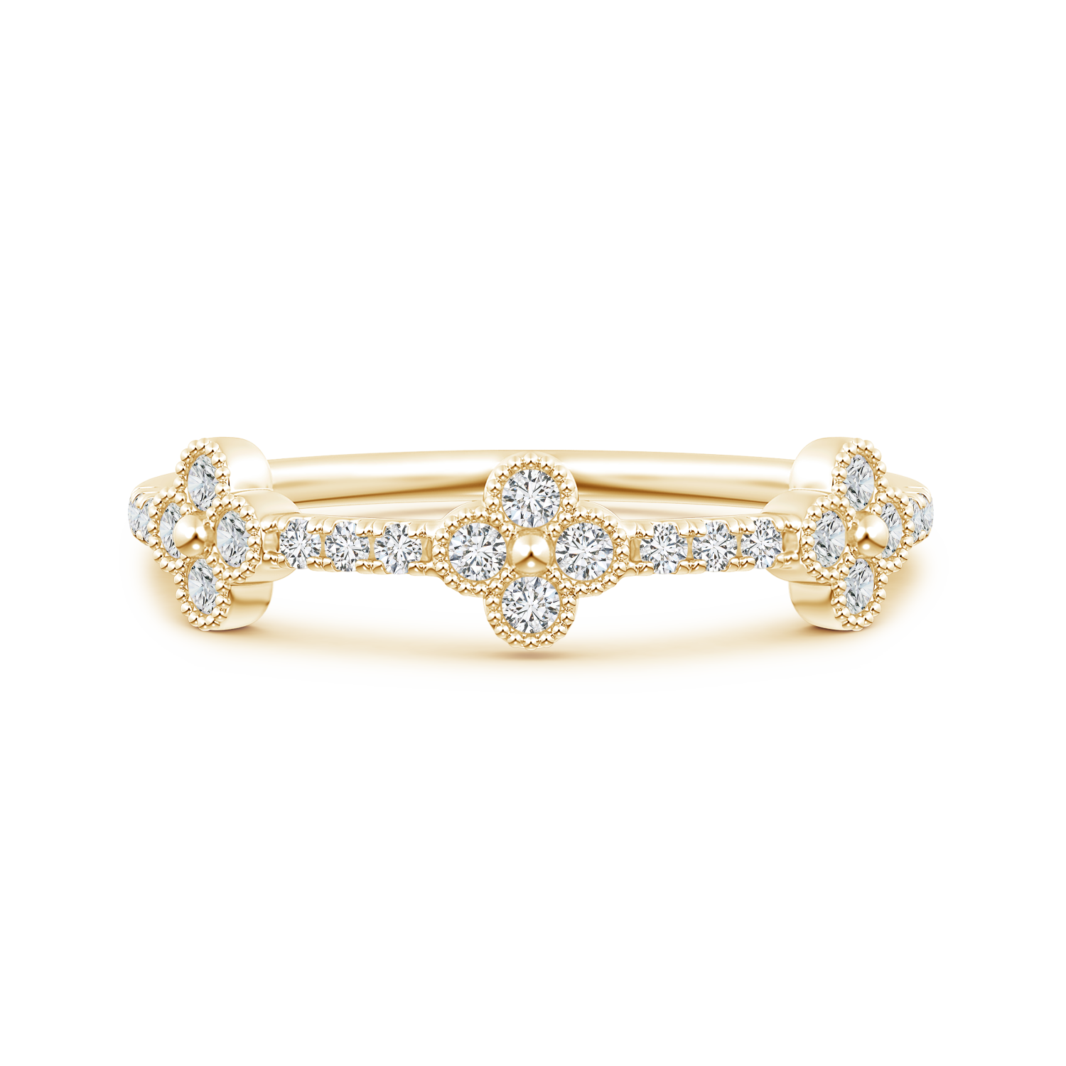 Lab Grown Diamond Clover Link Wedding Band with Milgrain